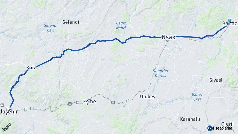 Uşak Banaz Alaşehir Manisa Arası Kaç Km - Yol Haritası