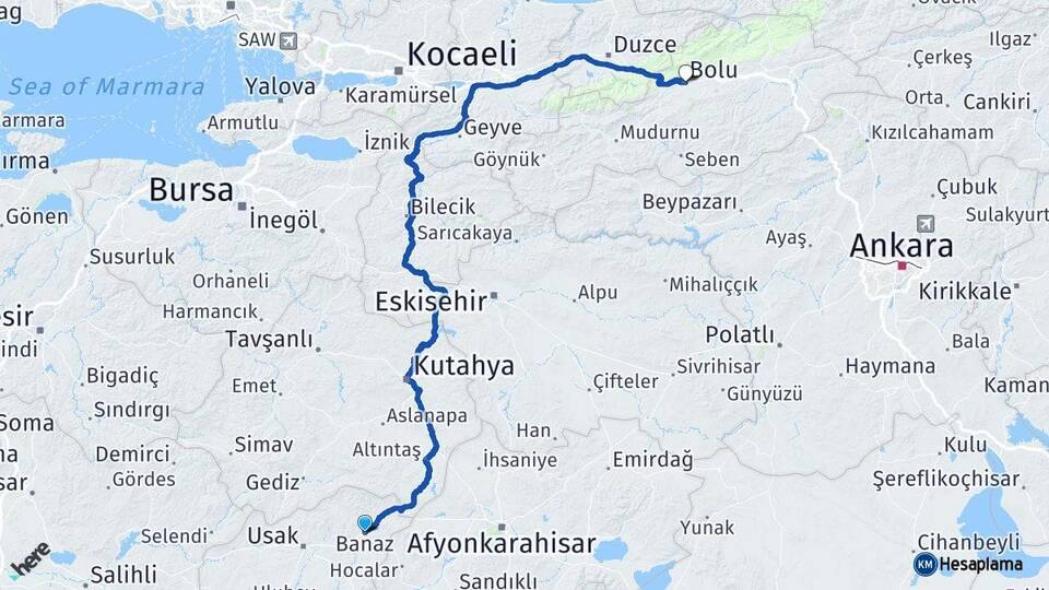 Uşak Banaz Bolu Arası Kaç Km - Yol Haritası