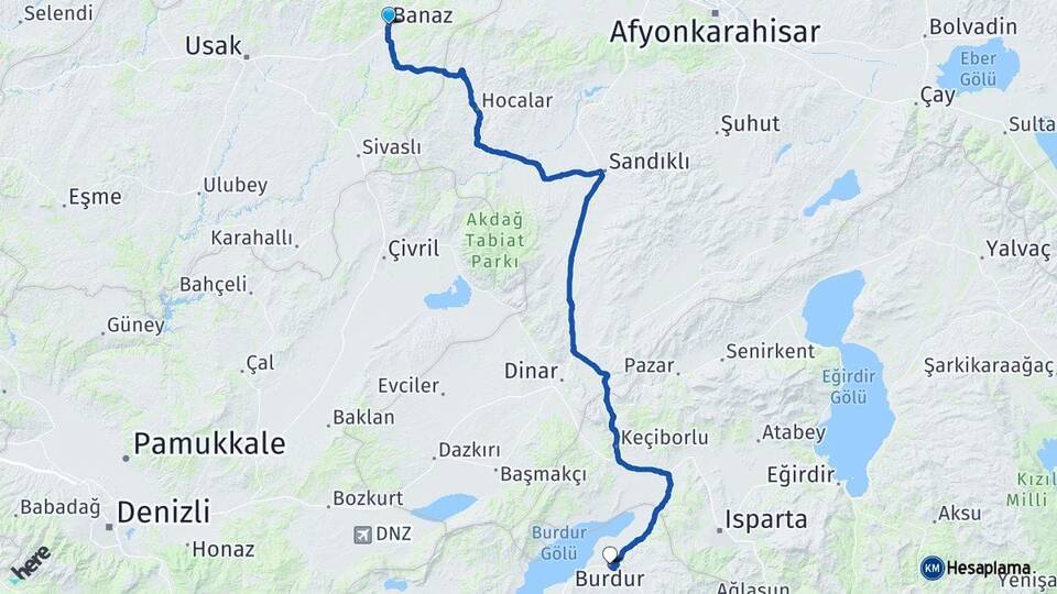 Uşak Banaz Burdur Arası Kaç Km - Yol Haritası