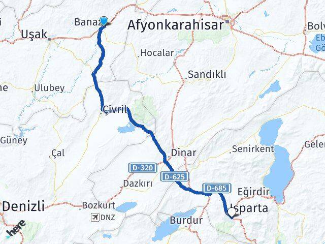 Uşak Banaz Davraz Isparta Arası Kaç Km - Yol Haritası