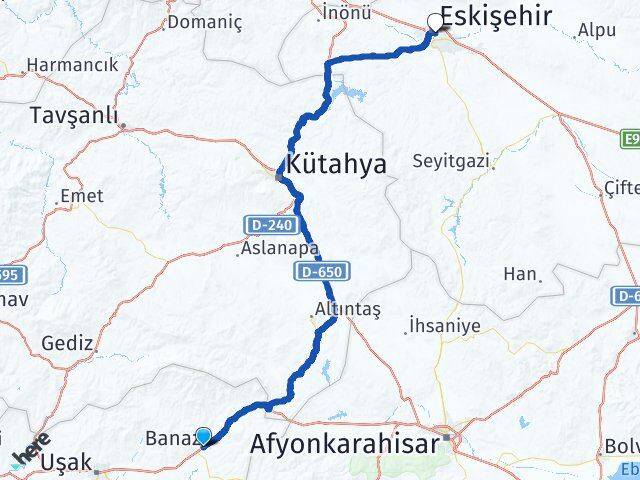 Uşak Banaz Eskişehir Arası Kaç Km - Yol Haritası