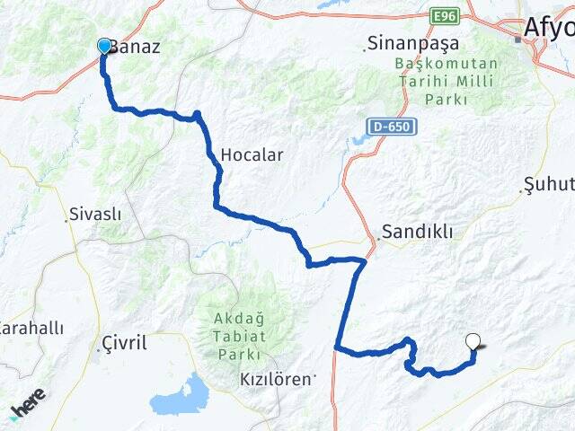 Uşak Banaz Göçerli Dinar Afyonkarahisar Arası Kaç Km - Yol Haritası