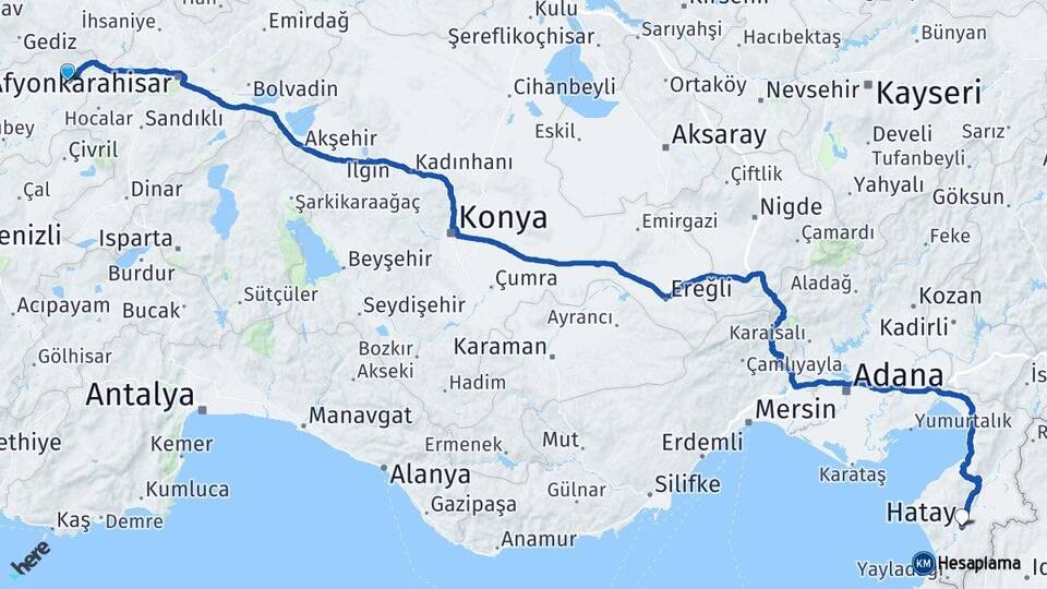 Uşak Banaz Hatay Arası Kaç Km - Yol Haritası