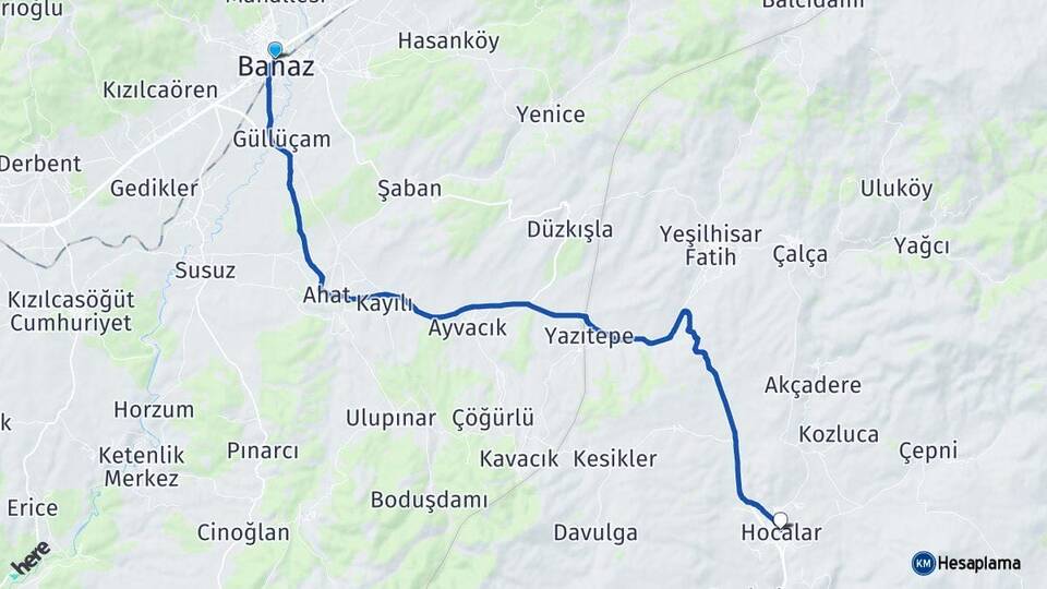 Uşak Banaz Hocalar Afyonkarahisar Arası Kaç Km - Yol Haritası