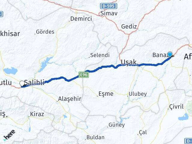 Uşak Banaz Salihli Manisa Arası Kaç Km - Yol Haritası