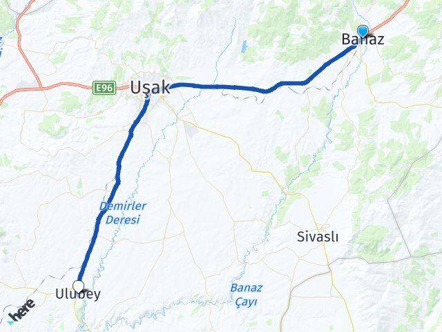 Uşak Banaz Ulubey Arası Kaç Km - Yol Haritası