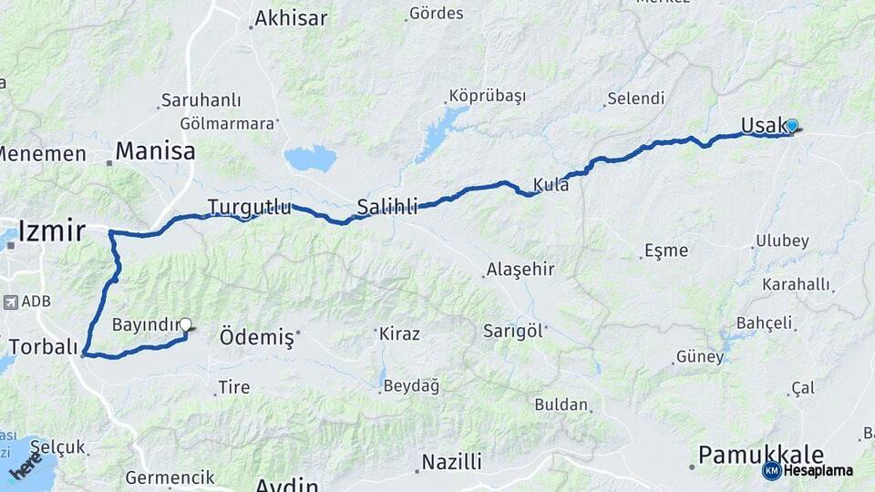 Uşak Bayındır İzmir Arası Kaç Km - Yol Haritası