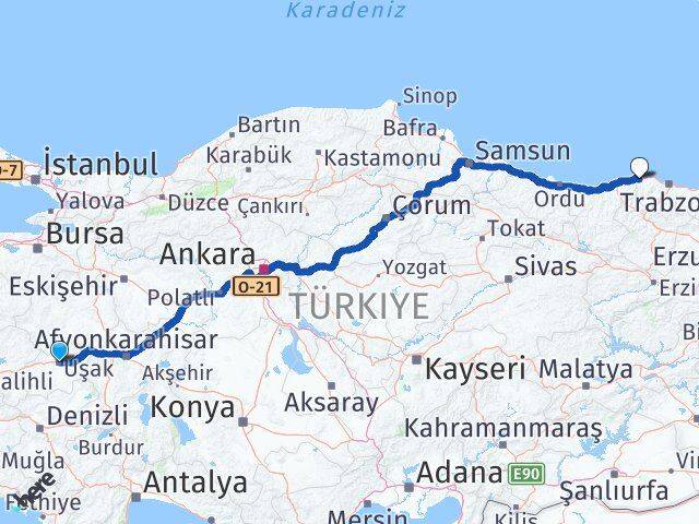 Uşak Beşikdüzü Trabzon Arası Kaç Km - Yol Haritası