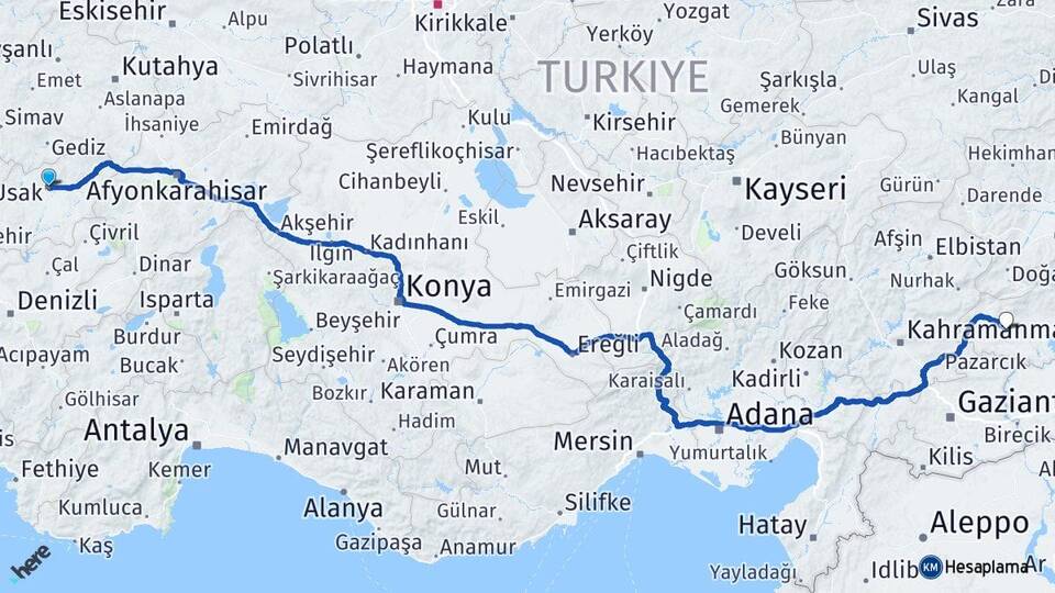 Uşak Besni Adıyaman Arası Kaç Km - Yol Haritası