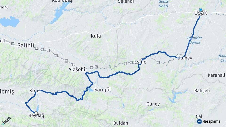 Uşak Beydağ İzmir Arası Kaç Km - Yol Haritası