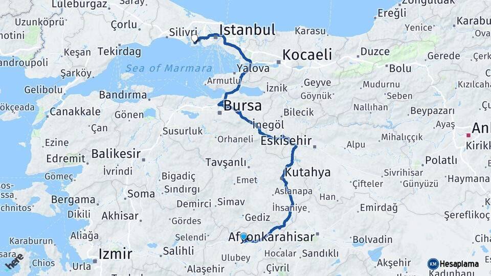Uşak Beylikdüzü İstanbul Arası Kaç Km - Yol Haritası