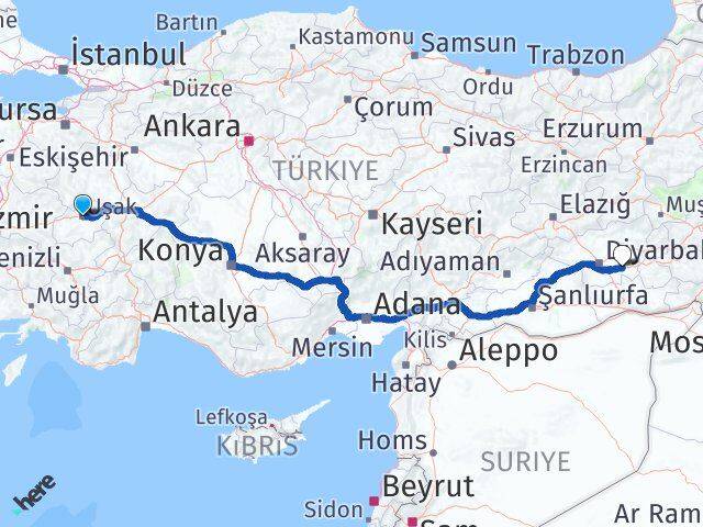 Uşak Bismil Diyarbakır Arası Kaç Km - Yol Haritası