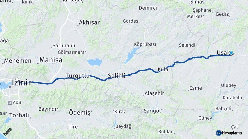 Uşak Bornova İzmir Arası Kaç Km - Yol Haritası