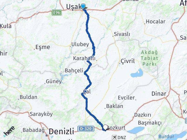 Uşak Bozkurt Denizli Arası Kaç Km - Yol Haritası