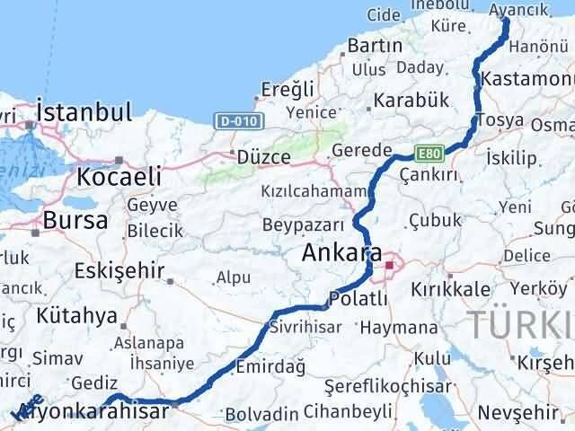 Uşak Bozkurt Kastamonu Arası Kaç Km - Yol Haritası