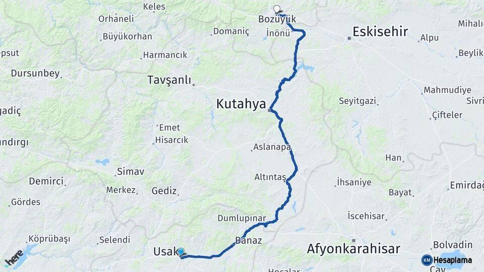 Uşak Bozüyük Bilecik Arası Kaç Km - Yol Haritası