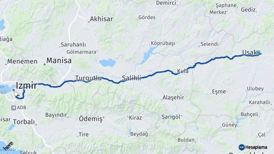 Uşak Buca İzmir Arası Kaç Km - Yol Haritası