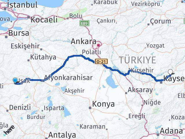 Uşak Bünyan Kayseri Arası Kaç Km - Yol Haritası