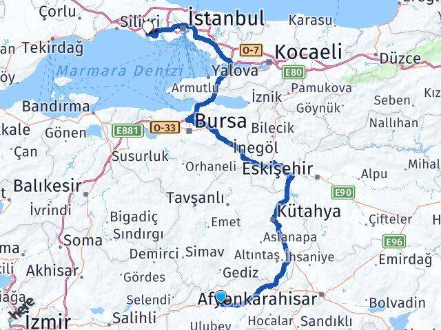 Uşak Büyükçekmece İstanbul Arası Kaç Km - Yol Haritası