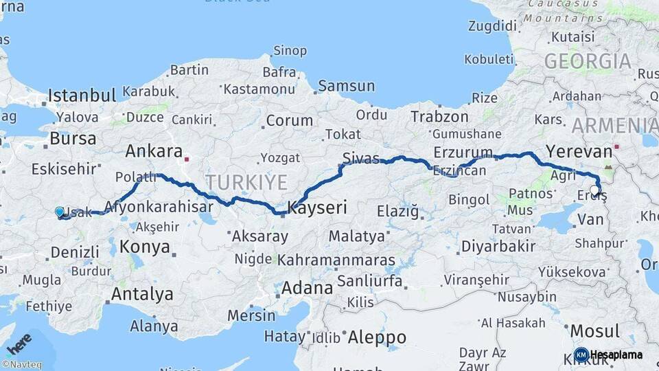 Uşak Çaldıran Van Arası Kaç Km - Yol Haritası
