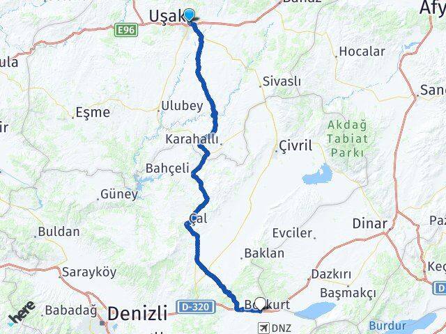 Uşak Çardak Denizli Arası Kaç Km - Yol Haritası