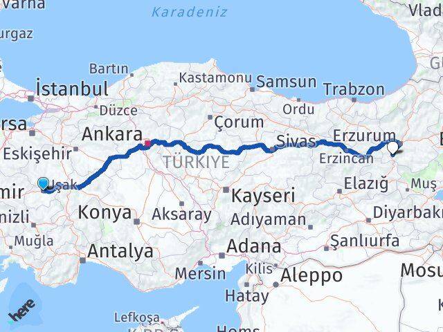 Uşak Çat Erzurum Arası Kaç Km - Yol Haritası
