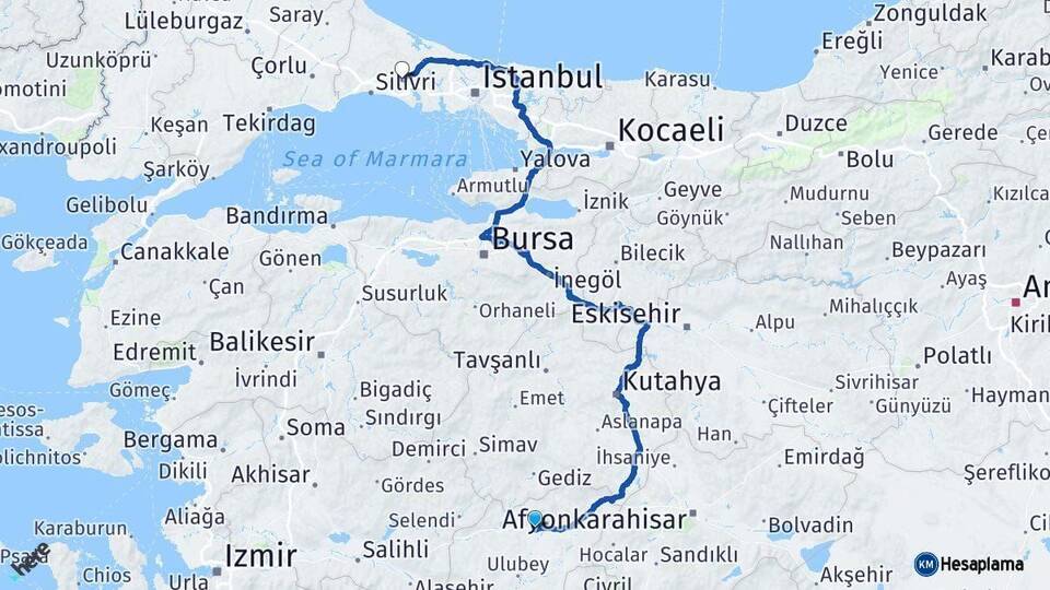 Uşak Çatalca İstanbul Arası Kaç Km - Yol Haritası