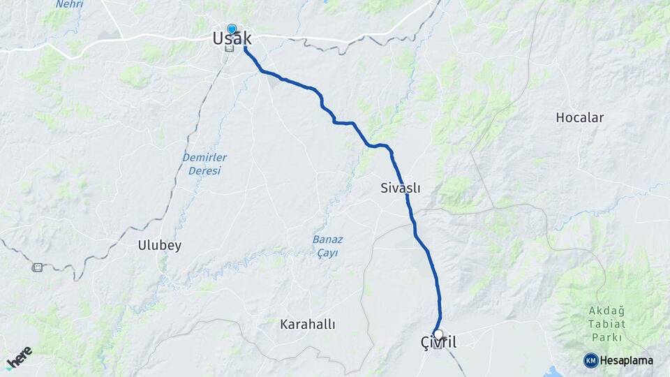 Uşak Çivril Denizli Arası Kaç Km - Yol Haritası