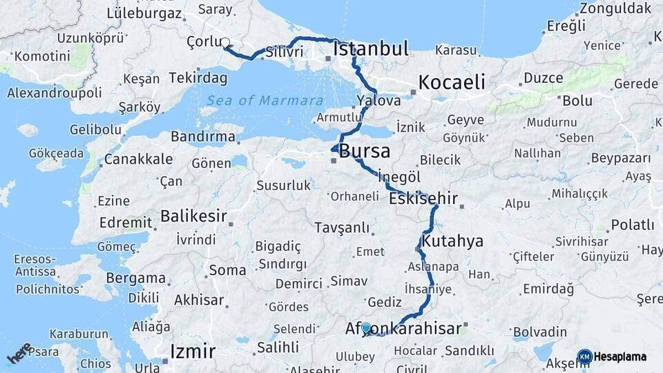 Uşak Çorlu Tekirdağ Arası Kaç Km - Yol Haritası