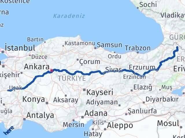 Uşak Damal Ardahan Arası Kaç Km - Yol Haritası