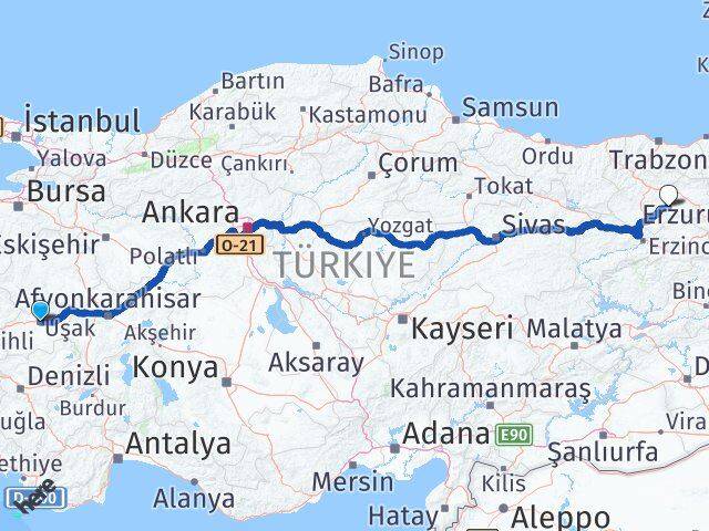 Uşak Demirözü Bayburt Arası Kaç Km - Yol Haritası