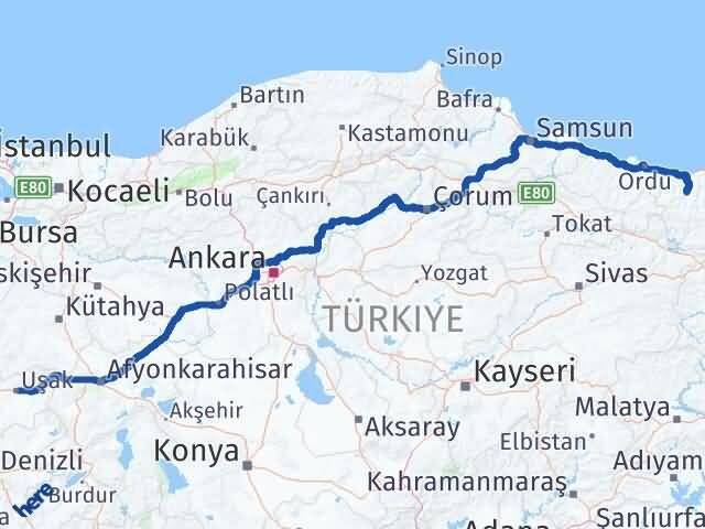 Uşak Dereli Giresun Arası Kaç Km - Yol Haritası