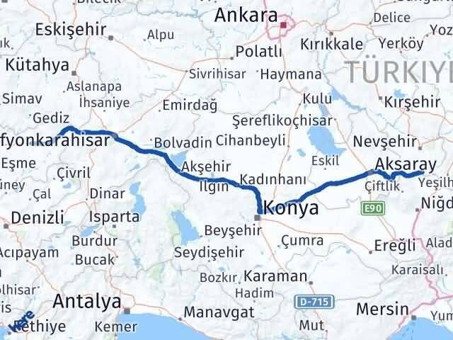 Uşak Derinkuyu Nevşehir Arası Kaç Km - Yol Haritası