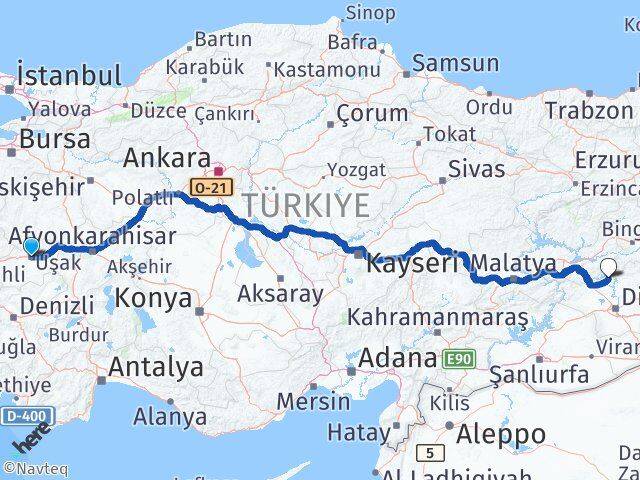 Uşak Dicle Diyarbakır Arası Kaç Km - Yol Haritası