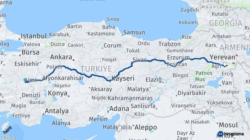 Uşak Diyadin Ağrı Arası Kaç Km - Yol Haritası