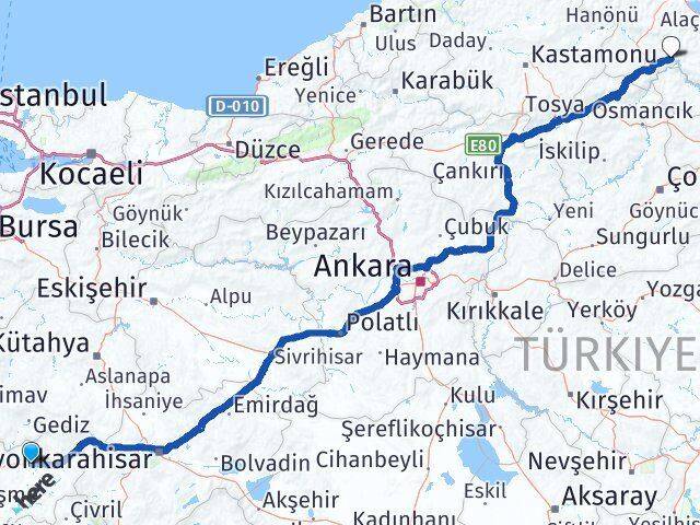 Uşak Durağan Sinop Arası Kaç Km - Yol Haritası