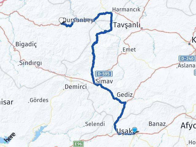 Uşak Dursunbey Balıkesir Arası Kaç Km - Yol Haritası
