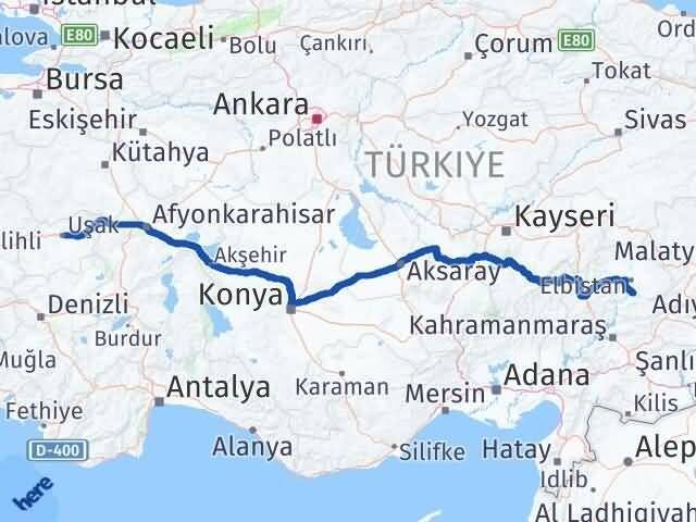 Uşak Ekinözü Kahramanmaraş Arası Kaç Km - Yol Haritası