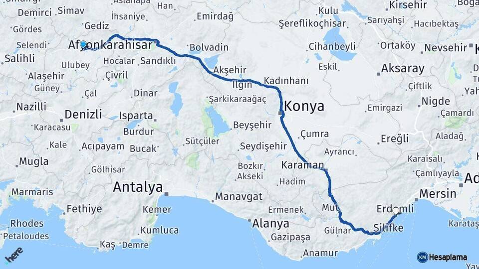 Uşak Erdemli Mersin Arası Kaç Km - Yol Haritası
