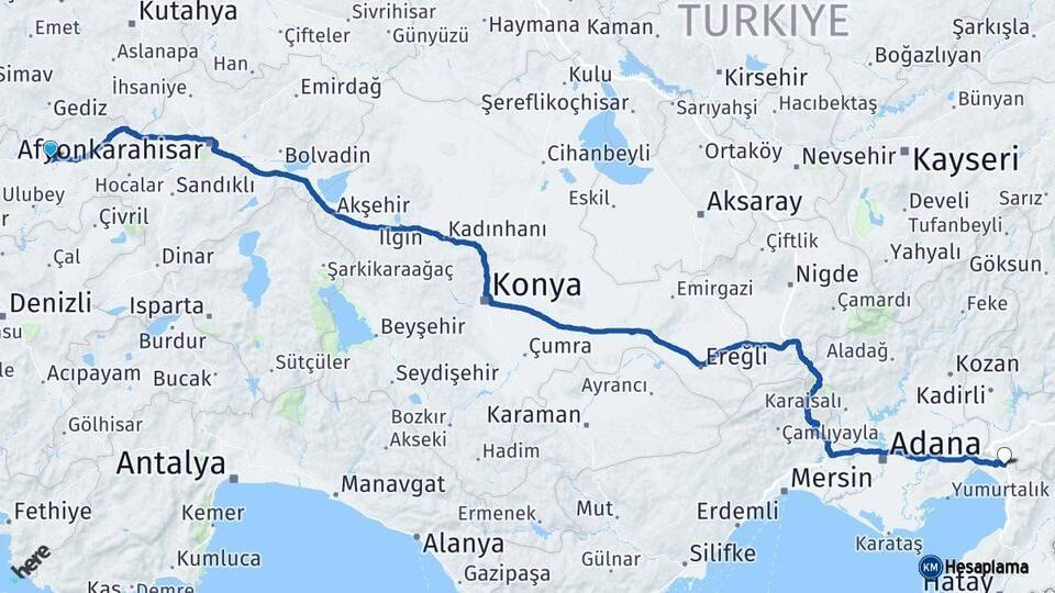 Uşak Erzin Hatay Arası Kaç Km - Yol Haritası