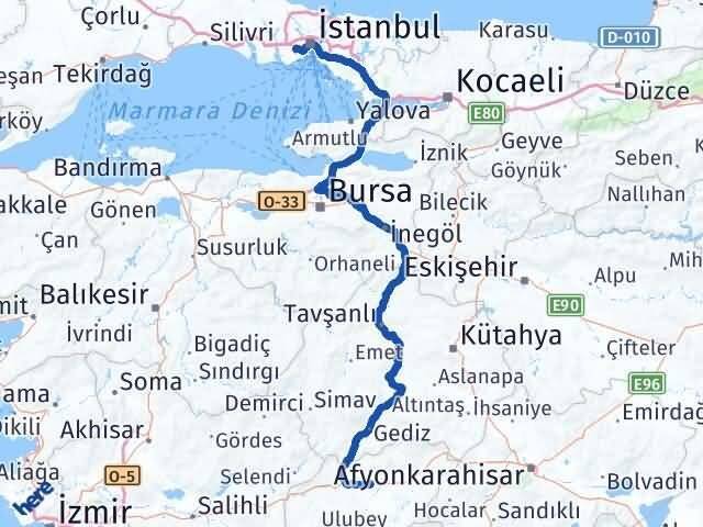 Uşak Esenler İstanbul Arası Kaç Km - Yol Haritası
