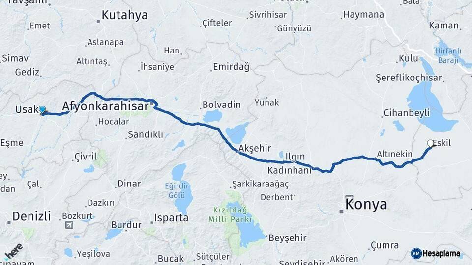 Uşak Eskil Aksaray Arası Kaç Km - Yol Haritası