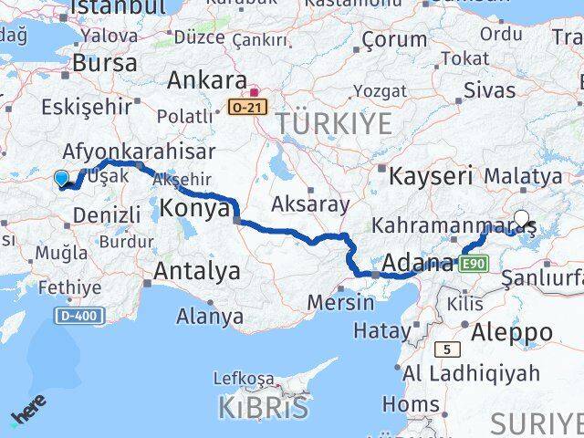 Uşak Eşme Adıyaman Arası Kaç Km - Yol Haritası