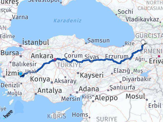Uşak Eşme Ardahan Arası Kaç Km - Yol Haritası