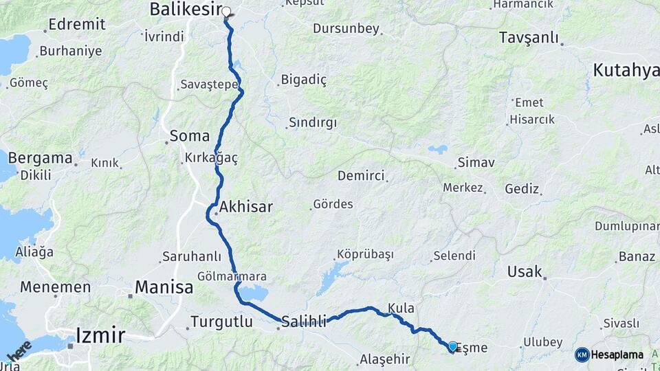 Uşak Eşme Balıkesir Arası Kaç Km - Yol Haritası