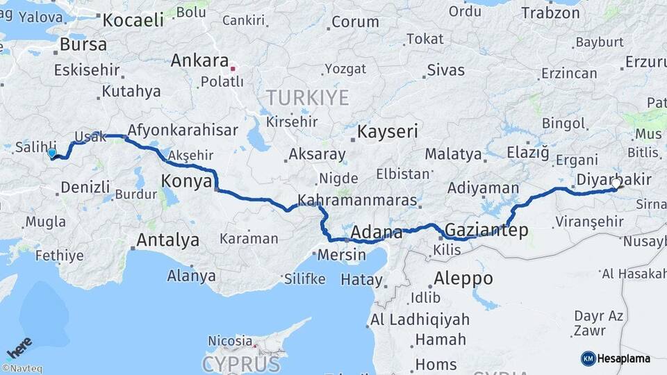 Uşak Eşme Batman Arası Kaç Km - Yol Haritası
