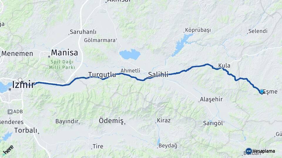 Uşak Eşme Bornova İzmir Arası Kaç Km - Yol Haritası