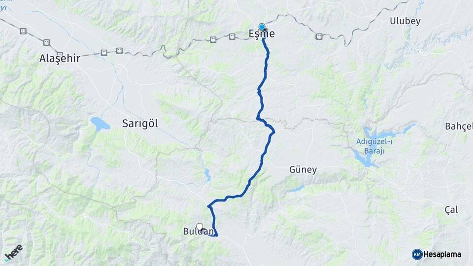 Uşak Eşme Buldan Denizli Arası Kaç Km - Yol Haritası