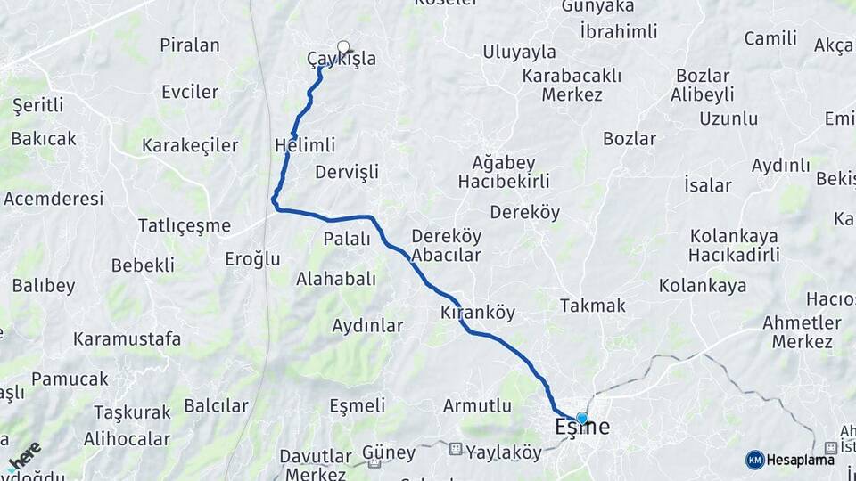 Uşak Eşme Çaykışla Eşme Arası Kaç Km - Yol Haritası
