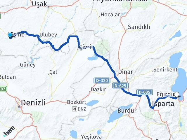 Uşak Eşme Eğirdir Isparta Arası Kaç Km - Yol Haritası